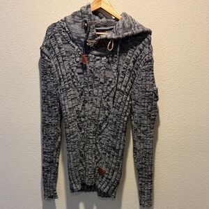 Men's Gray Marled Cable-Knit Turtleneck Sweater